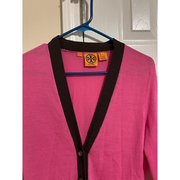 Tory Burch pink and Brown knit wool buttoned cardigan sz small - Picture 4 of 9